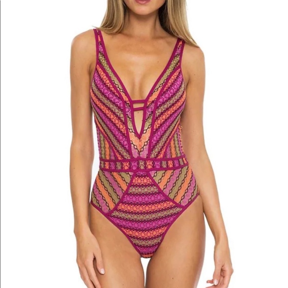 BECCA Driftwood Crochet One-Piece Swimsuit Bathing Suit Small